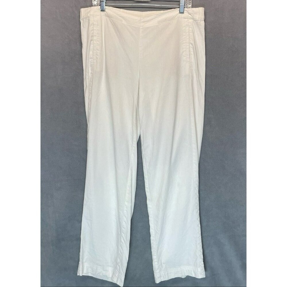 J Jill Pants Size‎ 8 White Linen Blend Stretch Beach Ankle Elastic Waist Pockets
